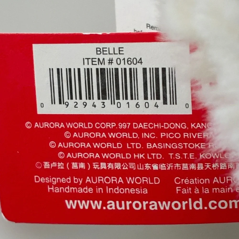 Aurora World Belle Cream Shaggy Teddy Bear Bow Plush Stuffed Animal 12 inch